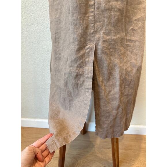 Lagenlook Linen Dress Womens M Petite Tan Artsy Coastal Art to Wear Minimalist - Picture 6 of 7